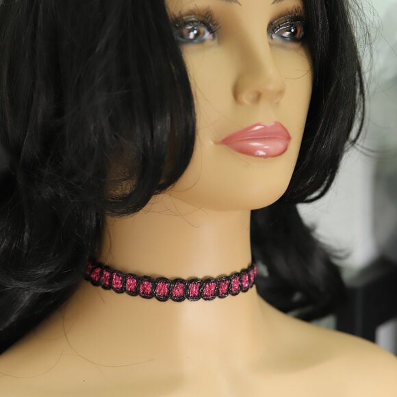 Dark Pink and Black Choker Adjustable Elegant Lace Chokers  (#15) - Picture 3 of 9
